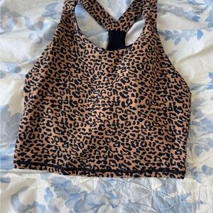 Kyodan Black and Tan Leopard Cropped Workout Top